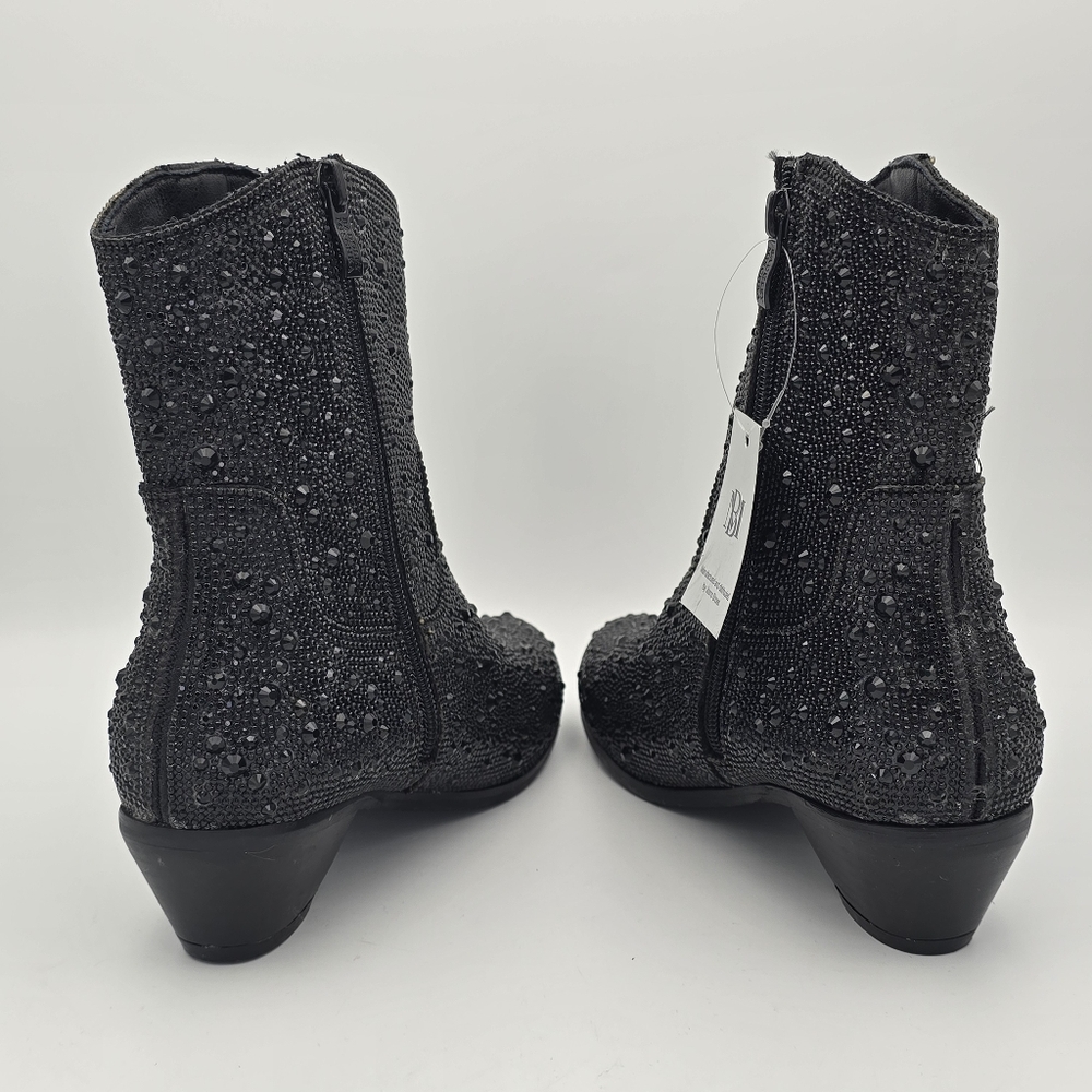 NWT Badgley Mischka Girls’ Sparkly Cowgirl Boots, Black Rhinestones - Picture 5 of 16